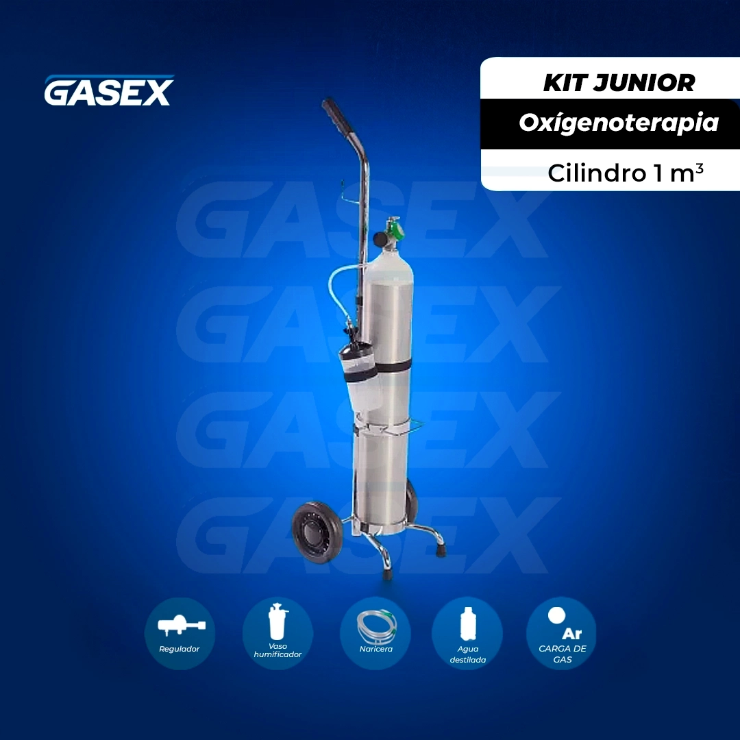 COMBO Venta Kit Oxigenoterapia – Cilindro Oxígeno 1 m³+ Carrito de Transporte + Naricera