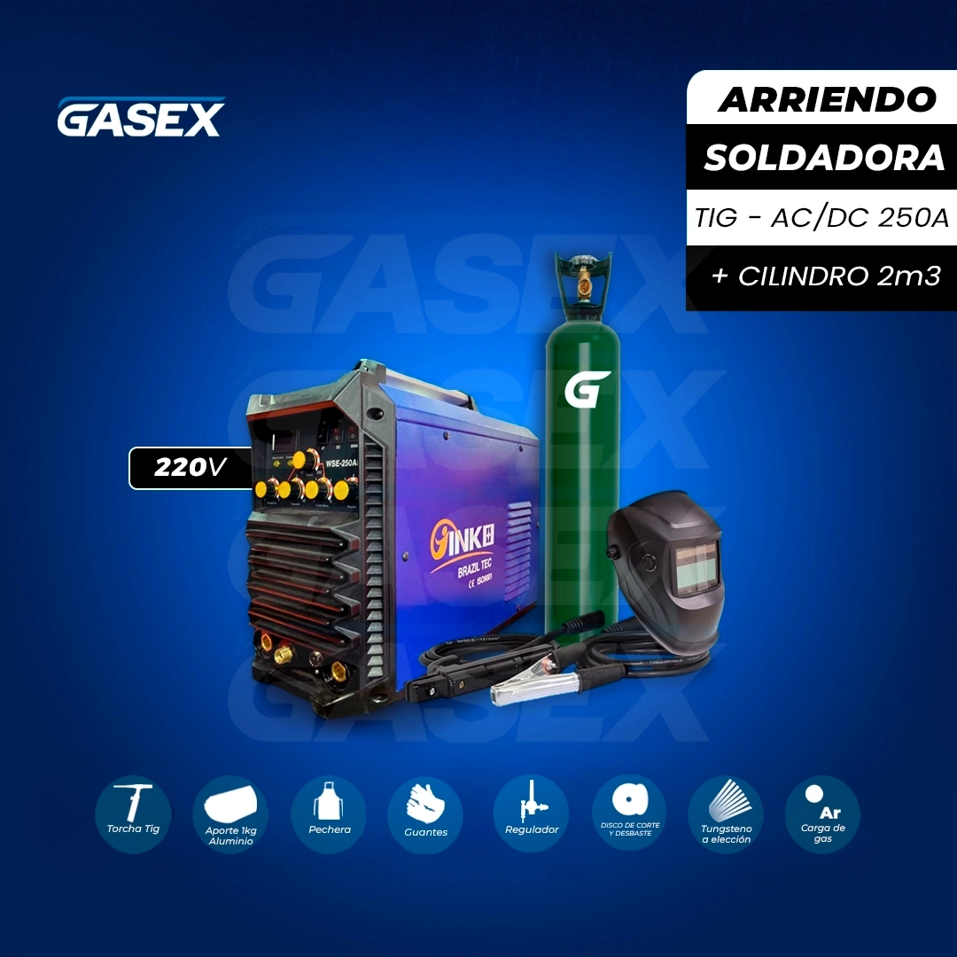 COMBO Arriendo Soldadora TIG Inko – 250 ACDC + Cilindro 2 m³