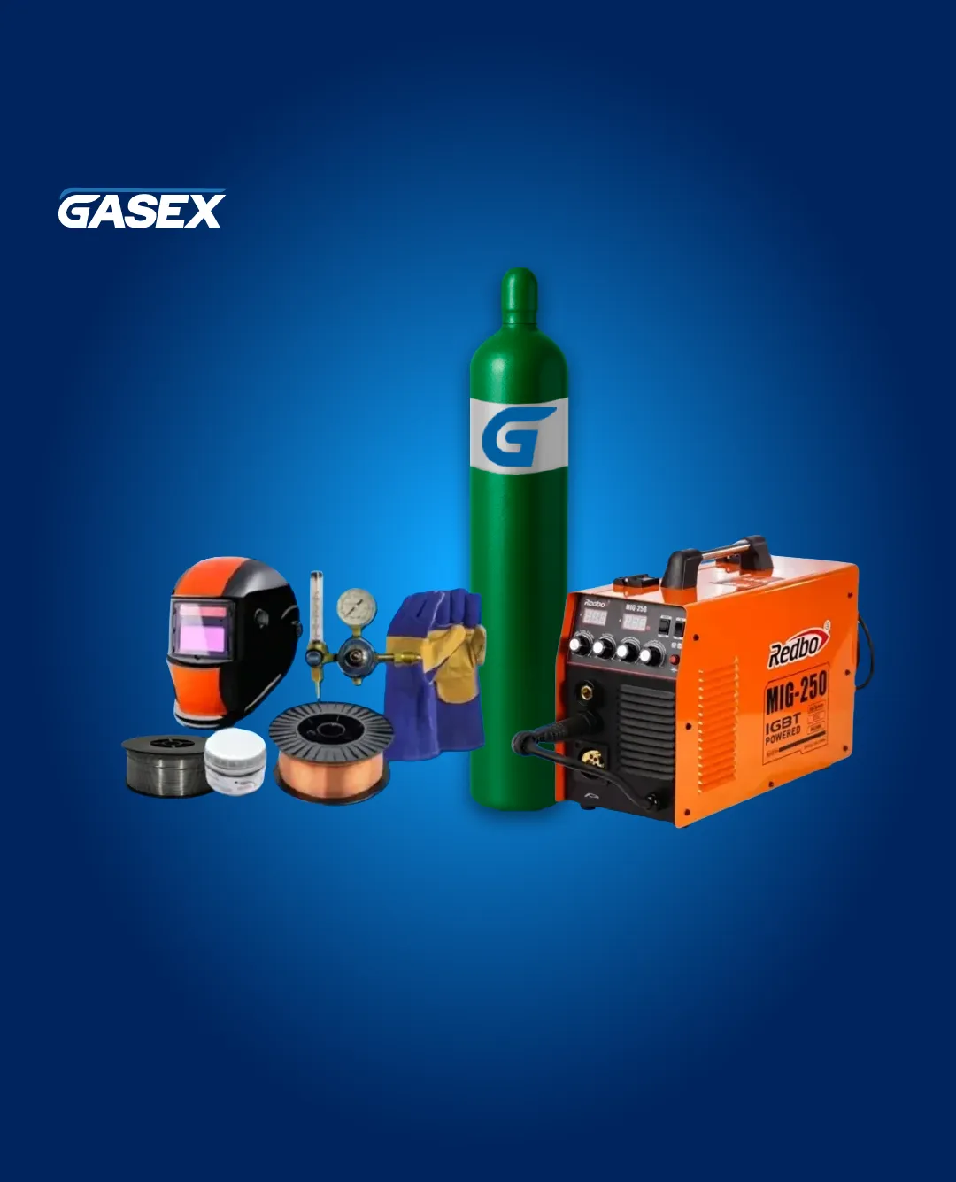 COMBO Venta Soldadora MIG Redbo 250A + Cilindro de Mezcla 6 m³